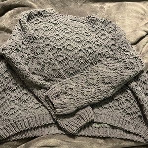 Womens Gray Crew Neck Knitted Sweater